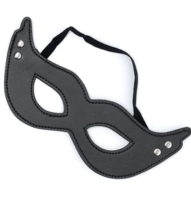 SEXCAPADES BLACK FAUX LEATHER 2 STUD CAT EYE MASK