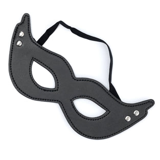 SEXCAPADES BLACK FAUX LEATHER 2 STUD CAT EYE MASK