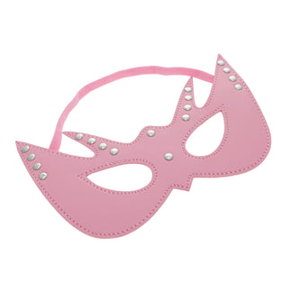 SEXCAPADES PINK FAUX LEATHER STUDDED CAT EYE MASK W, EARS
