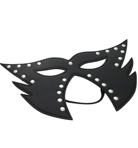 SEXCAPADES BLACK FAUX LEATHER FULL FACE STUDDED CAT MASK