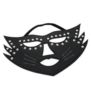 SEXCAPADES BLACK FAUX LEATHER STUDDED FULL FACE CAT MASK