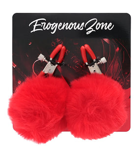 EROGENOUS ZONE RABBIT TAIL NIPPLE CLAMPS - RED