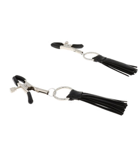 EFFECTIVE BEHAVIOR FAUX LEATHER TASSLE NIPPLE CLAMPS - BLACK