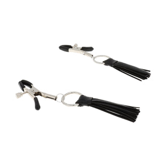EFFECTIVE BEHAVIOR FAUX LEATHER TASSLE NIPPLE CLAMPS - BLACK