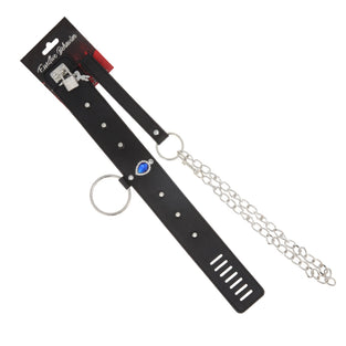 COLLAR BLACK METAL RIVIT W/BLUE JEWEL-LEASH