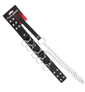COLLAR BLACK PVC 4 DOUBLE RINGS W/LEASH
