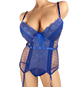 INTERNAL LOVE SATIN AND MESH CORSET ROYAL BLUE
