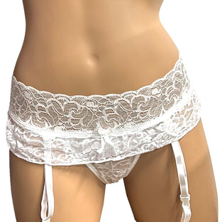 RUFFLES N LACE GARTER PANTY WHITE L/XL