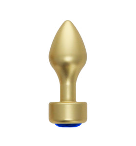 ANAL PLUG AL ALLOY SMALL GOLD W/BLUE JEWEL