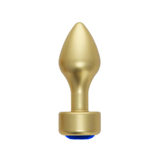 ANAL PLUG AL ALLOY SMALL GOLD W/BLUE JEWEL