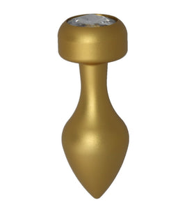 Alloy Butt Plug with Clear Jewel, Gold Medium