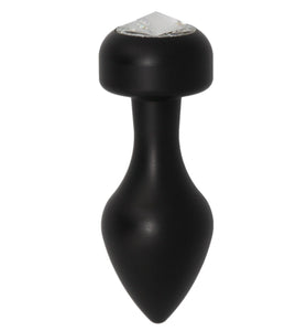 Alloy Butt Plug with Clear Jewel, Black Large