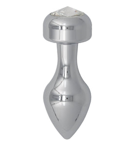 Alloy Butt Plug with Clear Jewel, Stainless Large