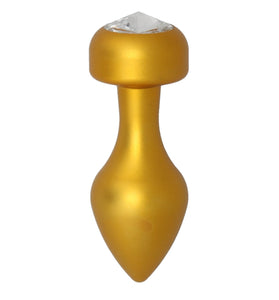 Alloy Butt Plug with Clear Jewel, Gold Large