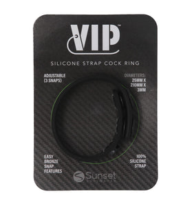 VIP SILICONE STRAP COCK RING - BLACK