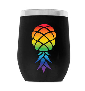 RainbowPineapple_001 12oz WINE TUMBLER-BLACK