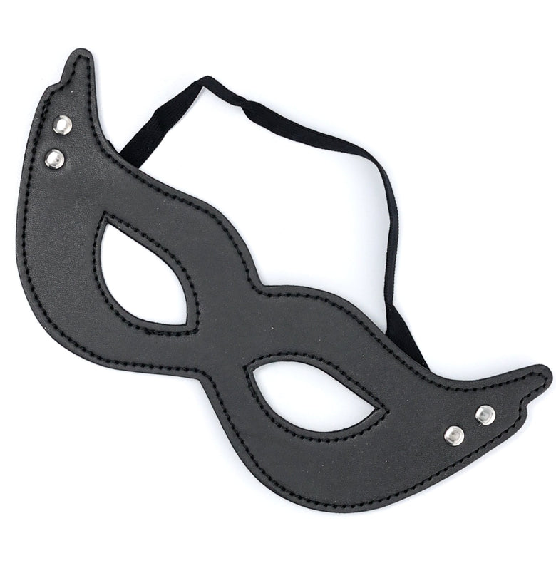 SEXCAPADES BLACK FAUX LEATHER 2 STUD CAT EYE MASK