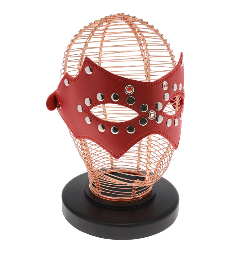 SEXCAPADES RED FAUX LEATHER STUDDED ADJUSTABLE FACE MASK