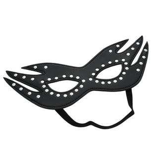 SEXCAPADES BLACK FAUX LEATHER  STUDDED CAT EYE MASK