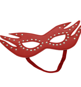SEXCAPADES RED FAUX LEATHER STUDDED CAT EYE MASK