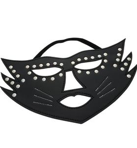 SEXCAPADES BLACK FAUX LEATHER STUDDED FULL FACE CAT MASK