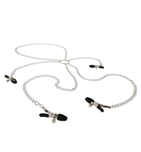 SEXCAPADES BODY CHAIN W/ ADJUSTABLE NIPPLE AND LABIA CLAMPS