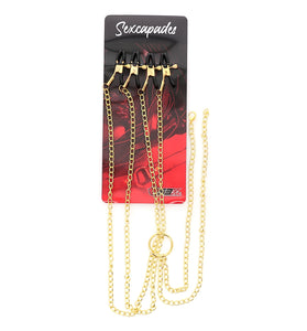 SEXCAPADES BODY CHAIN/NIPPLE AND LABIA CLAMPS - GOLD