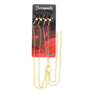 SEXCAPADES BODY CHAIN/NIPPLE AND LABIA CLAMPS - GOLD