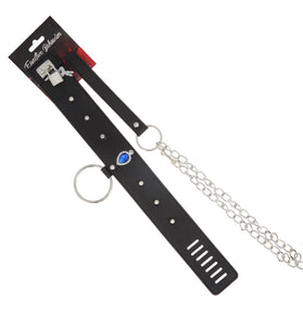 COLLAR  BLACK METAL RIVIT W/BLUE JEWEL-LEASH