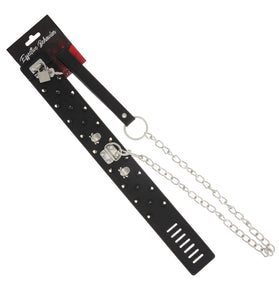 EFFECTIVE BEHAVIOR SKULL AND SPIKE RIVIT COLLAR,LEASH - BLACK