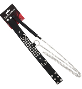 COLLAR BLACK PVC 3 ROWS CIRCLE RIVITS W/LEASH
