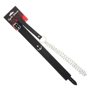COLLAR BLACK PVC GRADED LEATHER PATTERN W/LEASH