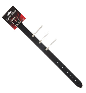 COLLAR BLACK PVC W/THREE HANGING CHAIN