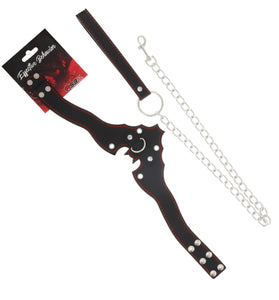 COLLAR BLACK/RED STITCHING BAT W/LEASH