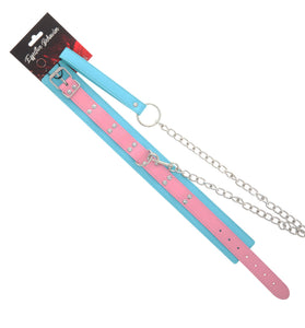 COLLAR PINK/BLUE PU W/LEASH