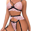 SI BRA & PANTY LACE GARTER SET PINK