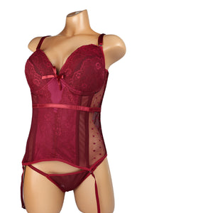 INTERNAL LOVE SATIN AND MESH CORSET RED
