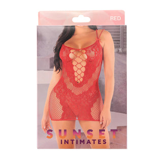 SI LACE MINI DRESS-OS-RED