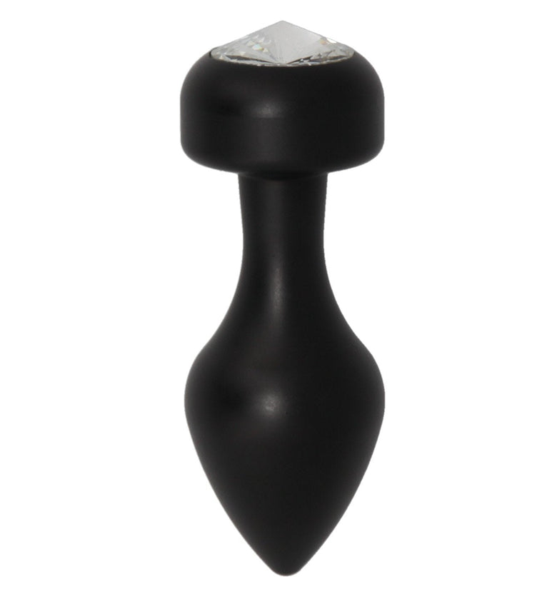 Alloy Butt Plug with Clear Jewel, Black Large