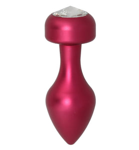 Alloy Butt Plug with Clear Jewel, Red Large
