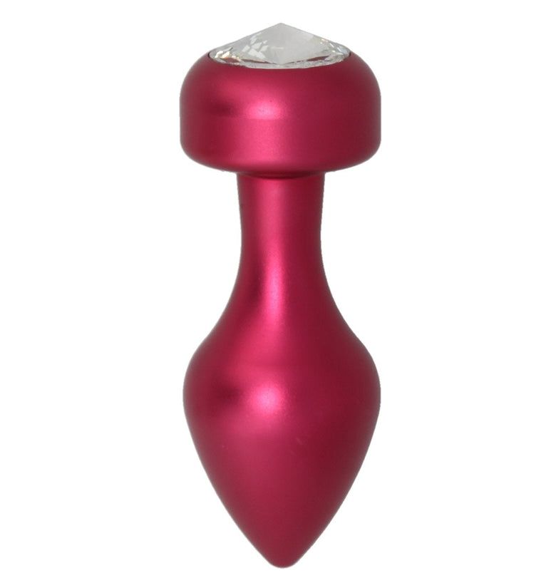 Alloy Butt Plug with Clear Jewel, Red Large
