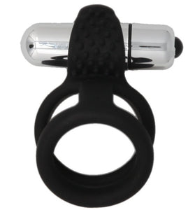 GO-GO DOUBLE VIBRATING COCK RING - BLACK