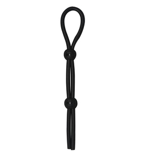 DOUBLE BARREL LONG SILICONE LASSO COCK RING - BLACK